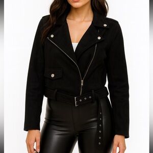Love Tree Suede Black Women's Jacket with Belt Size Medium